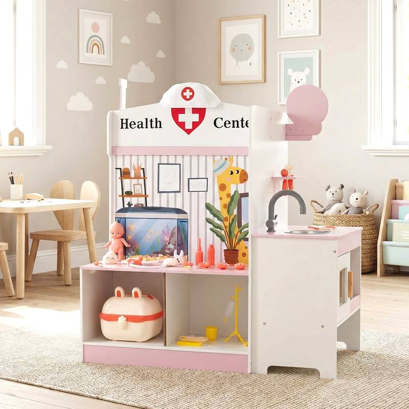 Gymax Kids Doctor Play Set w/Faucet Sink ECG Monitor Body Parts