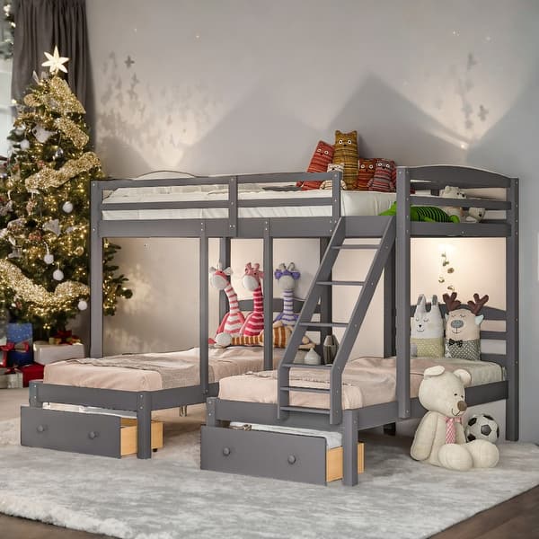 slide 2 of 12, Full Over Twin&Twin Triple Bunk Bed With Drawers for Bedroom Grey