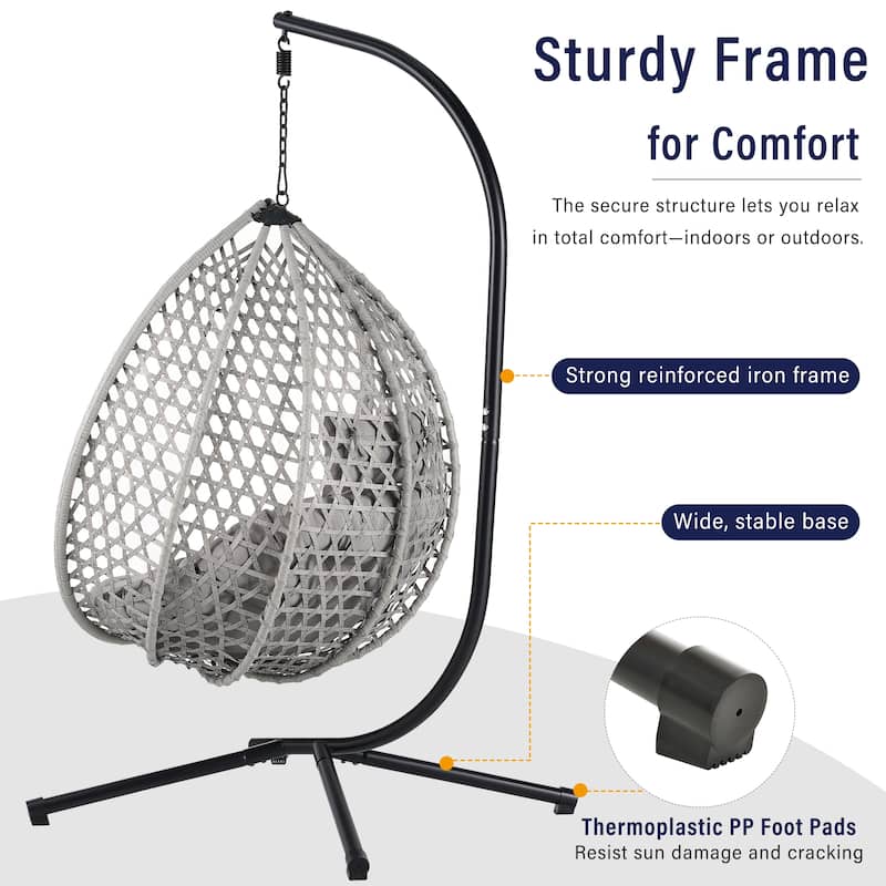 Sturdy Hammock Chair with Stand, Durable Hanging Egg Chair with Rattan Weaving,Comfortable chairs with Soft Removable Cushion