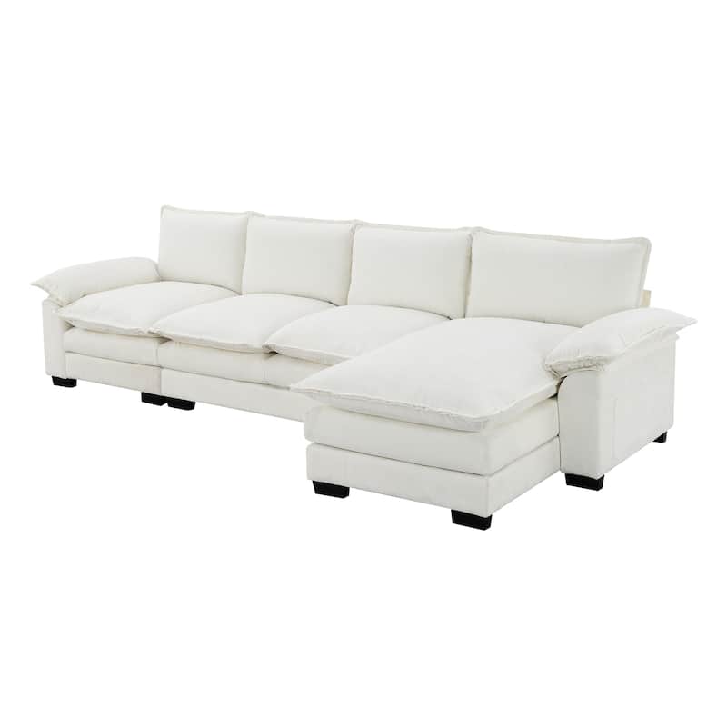 Chenille Upholstered Sectional Sofa with Chaise and Storage Pockets, 5 Seat Lounge Cloud Couch L-shaped Recliner Couches