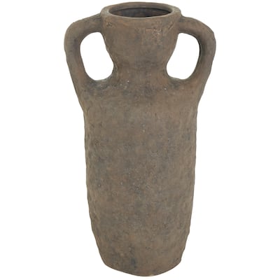 Ceramic Handmade Textured Decorative Vase with Two Wide Handles - Dark Brown - Roche River Decor