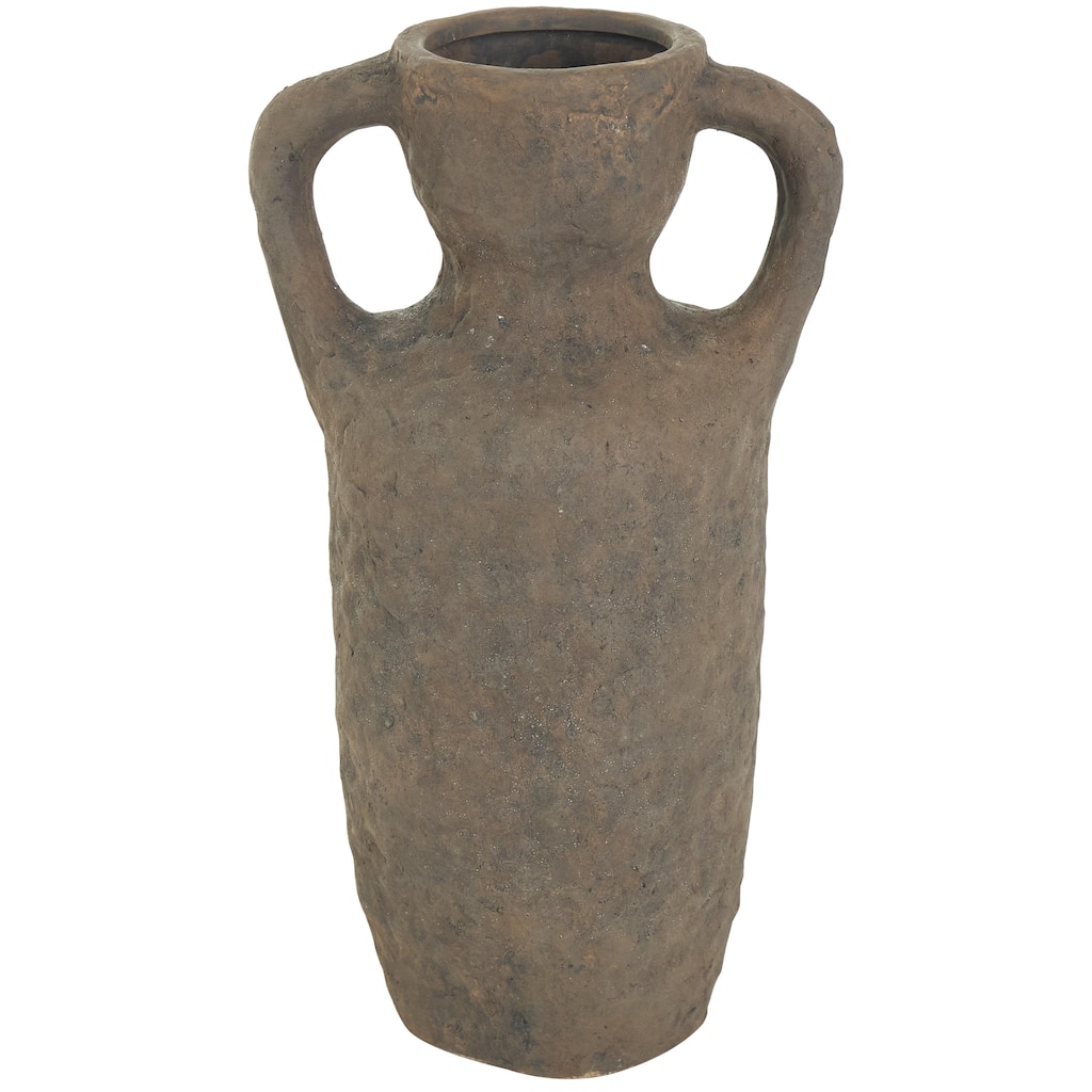 Ceramic Handmade Textured Decorative Vase with Two Wide Handles - Dark Brown - Roche River Decor