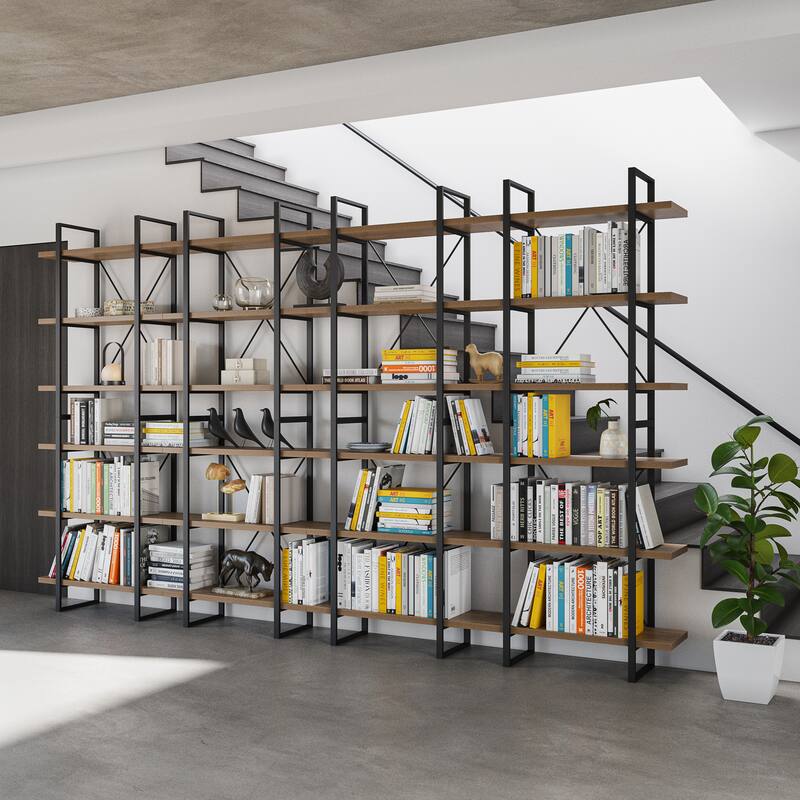 Davee ID Walnut Color Library and Room Divider Etadere Bookselves - 86" H x 142" W x 12.5" D - JD Walnut - 86" H x 142" W x 12.5" D