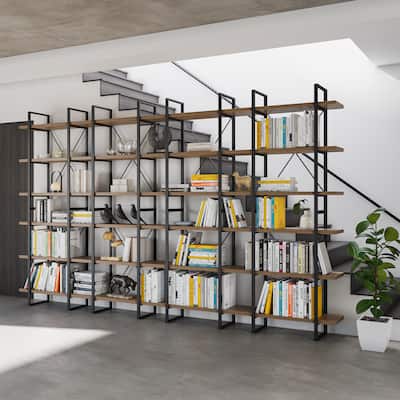 Davee ID Walnut Color Library and Room Divider Etadere Bookselves - 86" H x 142" W x 12.5" D