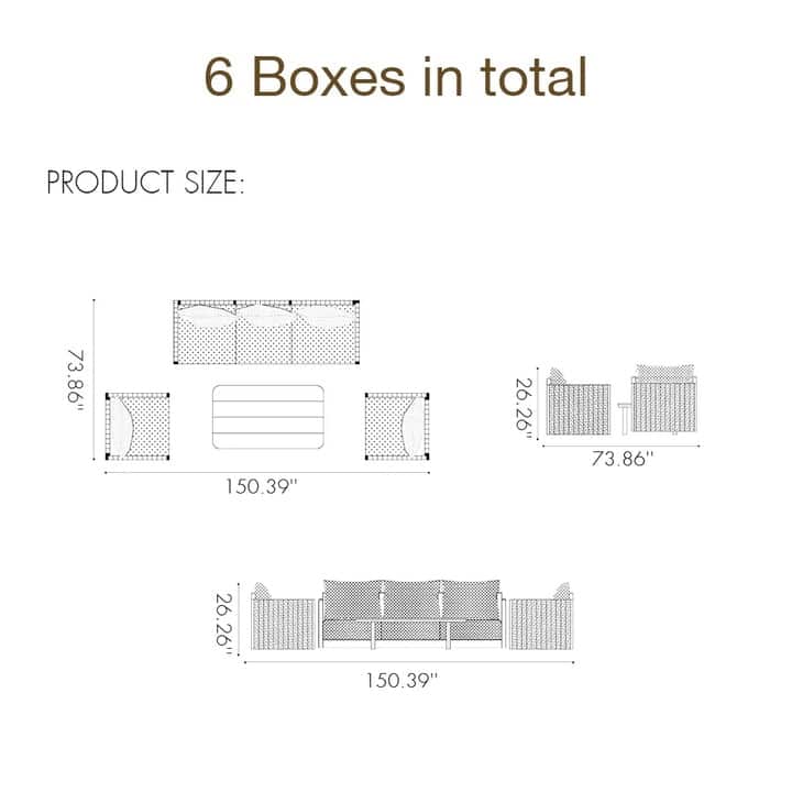 PURPLE LEAF Santorini 4-13 Piece Khaki Sofa with Ottoman and Cushion for Poolside Garden Couch Outdoor Patio Conversation Sets
