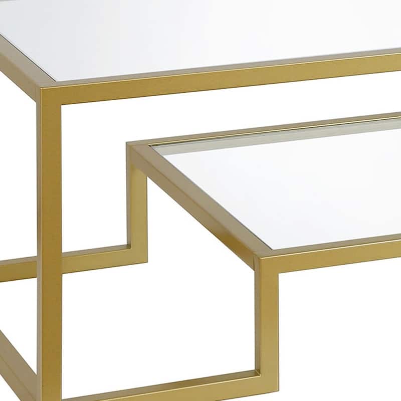 Modern 54-Inch Rectangular Glass Coffee Table Storage Shelf and Sleek Steel Sled Base for Living Room - 54"L x 24"W x 17"H