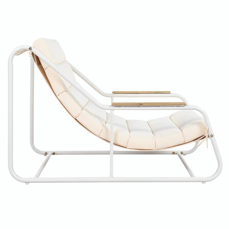 3-Piece Poolside Lounge Chairs Set - Outdoor Chaise Lounges with Acacia Side Table