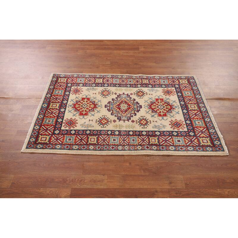 Geometric Kazak Rug Handmade Wool Carpet - 2'10" x 4'3"