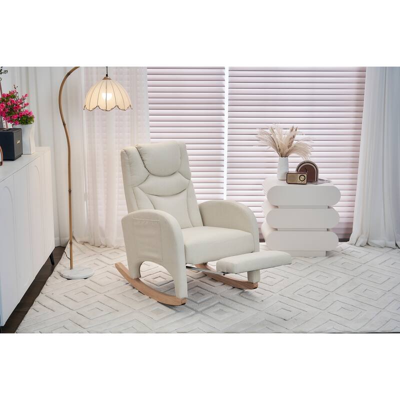 Comfortable Rocking Chair with Adjustable Footrest and Spacious Seat, Perfect for Relaxing and Unwinding.