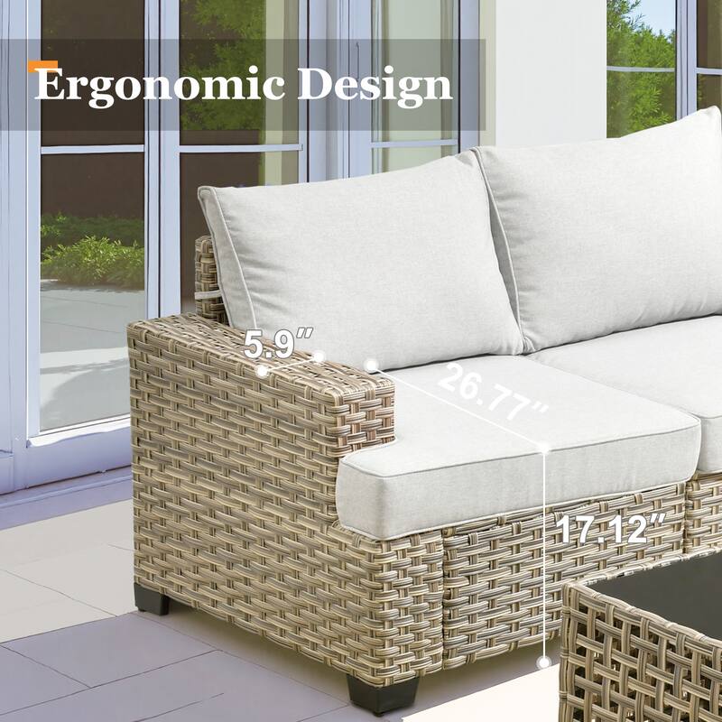 XIZZI 7 Pieces Patio Furniture Wide Armrest Conversation Sofa Set with Ottomans