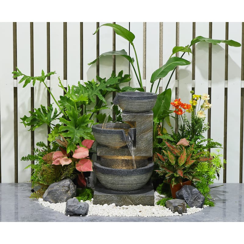Enchanting Outdoor Fountain with 12 Warm White LED Lights Gray/Black - Grey