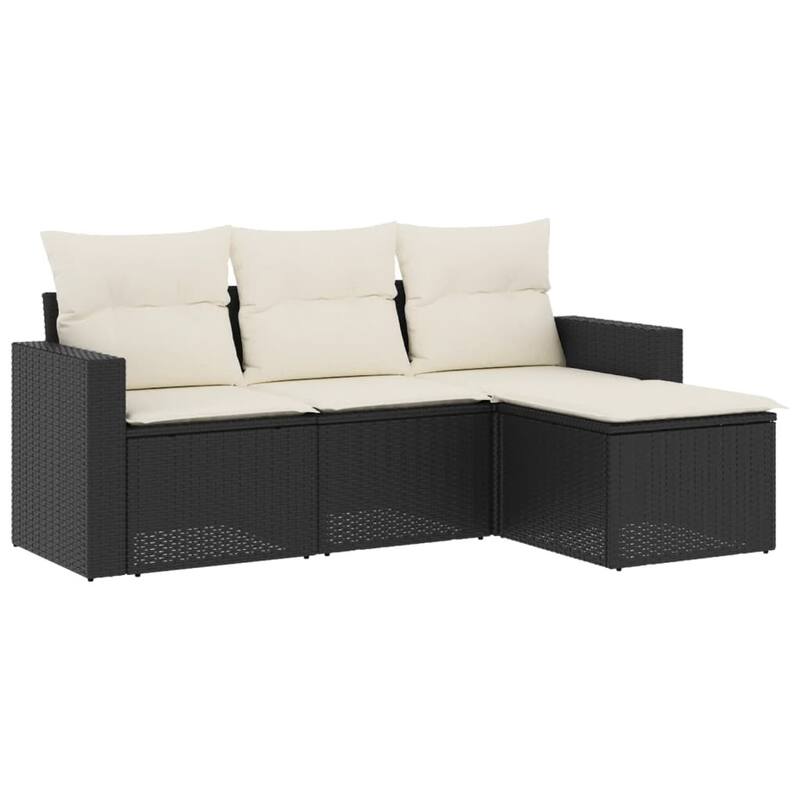 vidaXL Garden Sofa Set Black, Cream PE rattan 4 Piece Removable Covers - 21.7 x 21.7 x 14.6