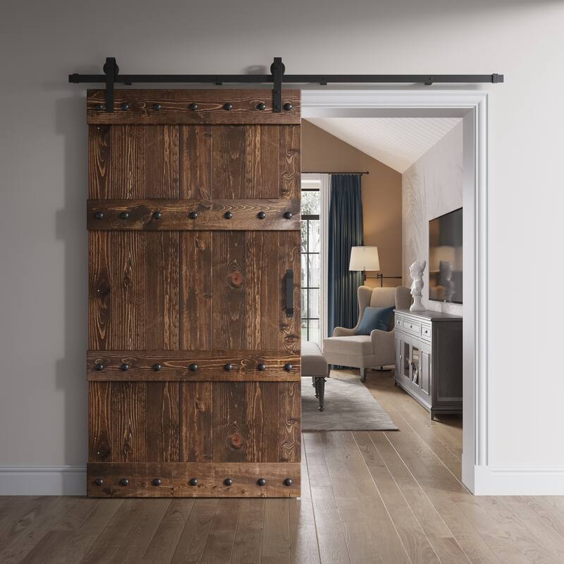 Coast Sequoia 42in x 84in Castle Series Pine Wood Sliding Barn Door With Hardware Kit