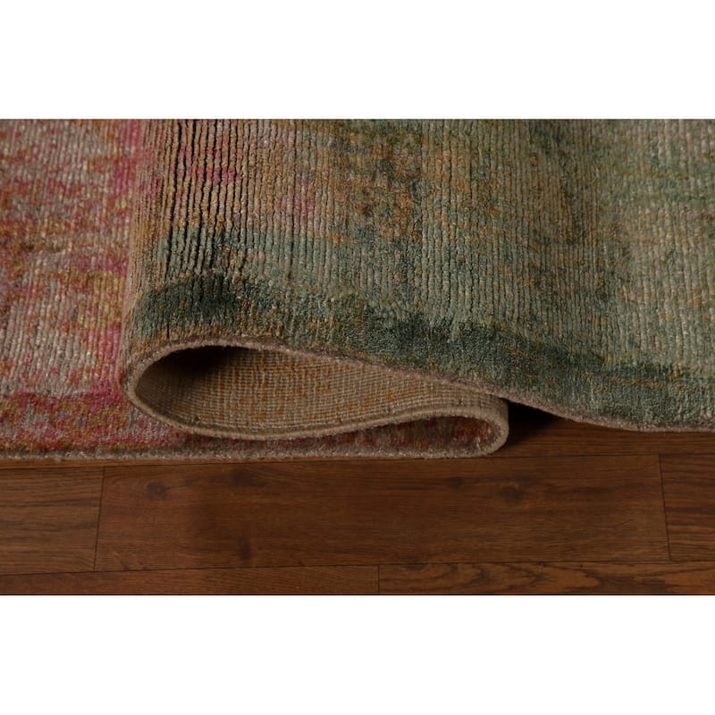 Contemporary Area Rug Hand-Knotted Multi-Color Abstract Wool Carpet - 6'9" x 9'10"