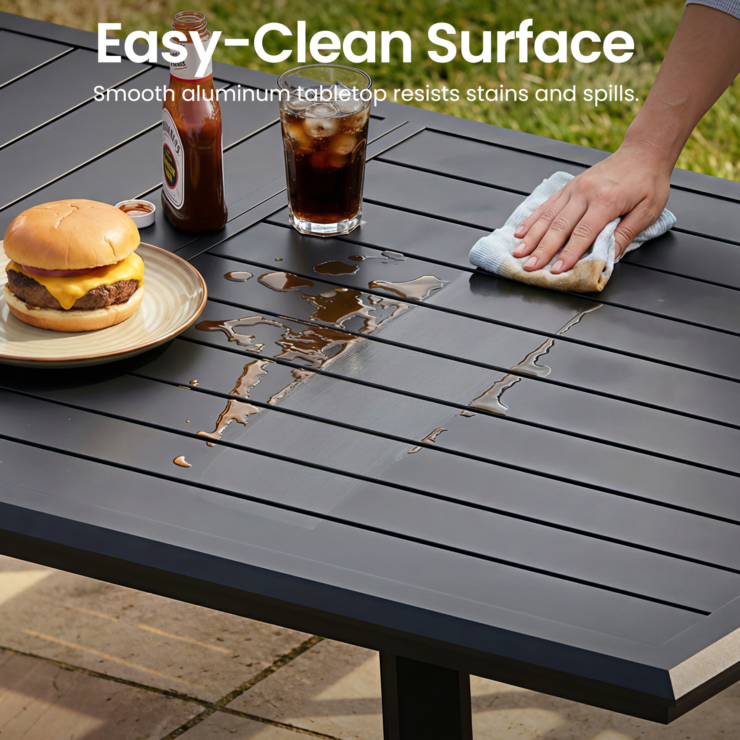 lowes patio table set with umbrella SERWALL 8-Pc HDPE Dining Set, 1 Table, 1 & 6 Chairs, Black coffee breaks Umbrella 6-Person Patio Dining Sets