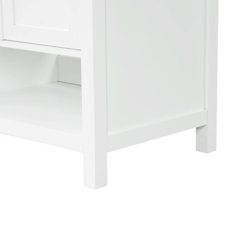Freestanding Storage Cabinet Bathroom Vanity with Drop-In Sink, Ceramic Top, 2 Doors, 2 Drawers and Open Shelf
