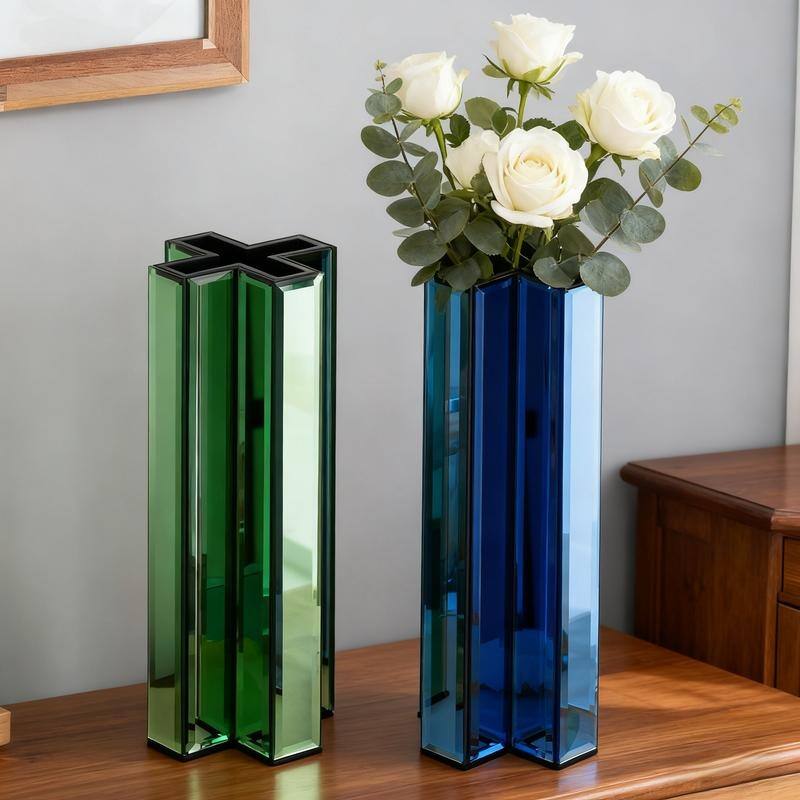 X-Shaped Handmade Mirrored Glass Table Vase
