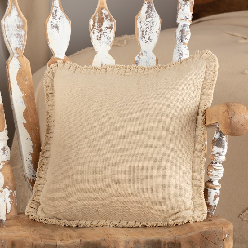 Farmhouse Bedding VHC Cotton Burlap 18x18 Pillow Solid Color (Pillow Cover, Pillow Insert) - Vintage Tan