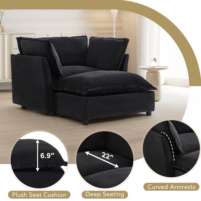 47" Cozy Upholstered Armchair with Movable Ottoman, Wide Seat, Curved Armrests and Soft Pillows