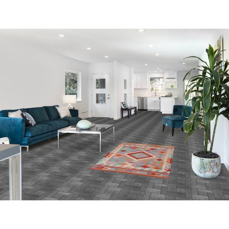 Multi-Color Reversible Kilim Area Rug Flatweave Wool Carpet - 3'2"x 4'11"