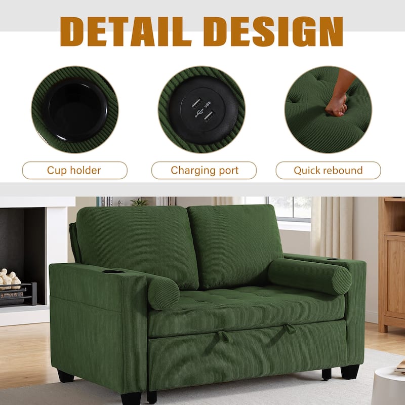 Corduroy Pull-Out Chair Bed Adjustable Recline Convertible Sleeper Sofa