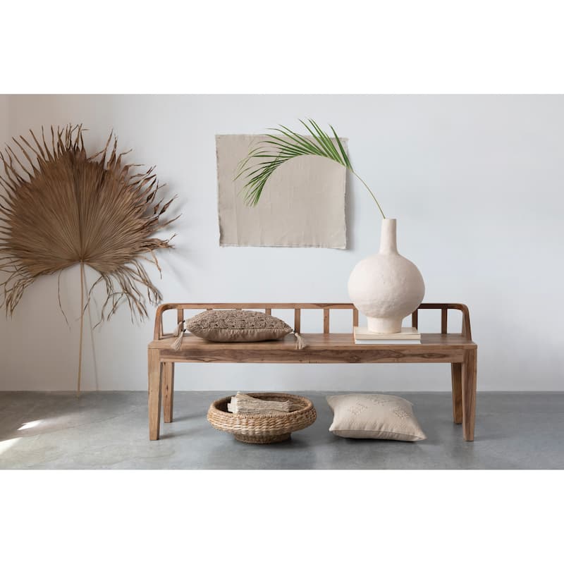 Hand-Woven Cotton and Jute Macramé Lumbar Pillow with Jute Tassels and Mango Wood Beads