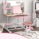 preview thumbnail 3 of 8, Kids Desk and Chair Set, Height Adjustable Kids School Study Desk and Chair Set with Tilt Desktop - Pink