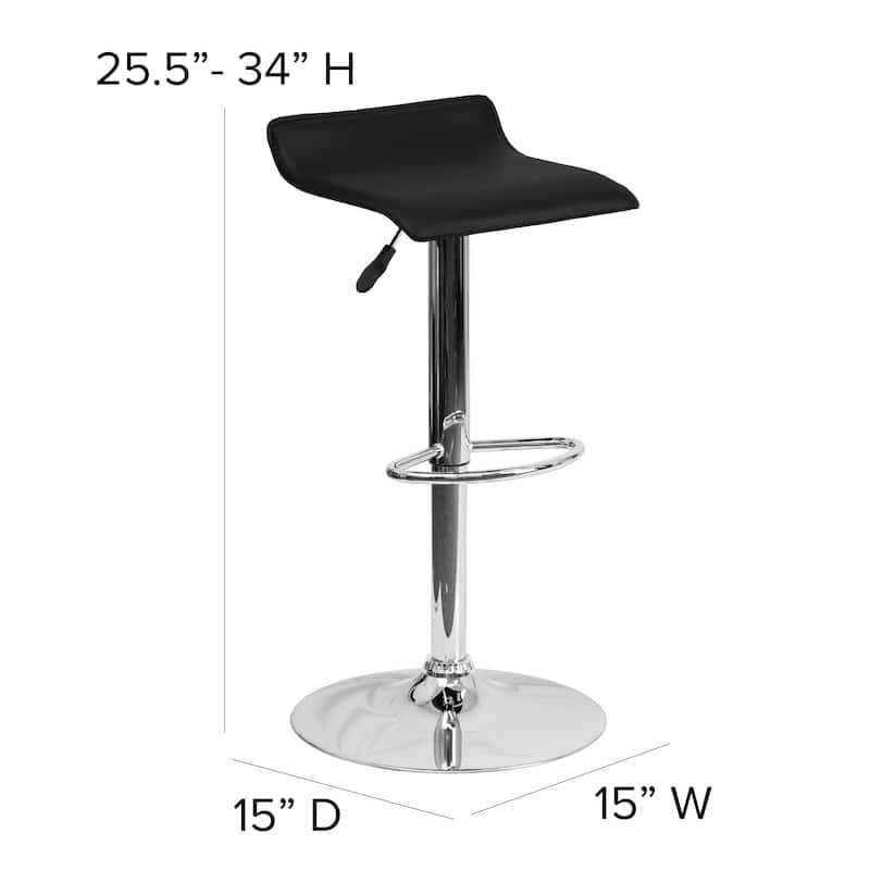 2 Pack Contemporary Vinyl Adjustable Height Barstool with Solid Wave Seat - 15"W x 15"D x 25.5" - 34"H