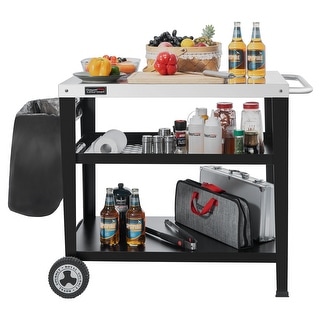 Royal Gourmet Movable 3-Shelf Grill Table with Removable Trash Bag ...