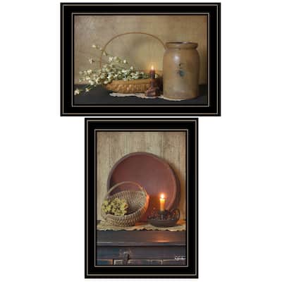TrendyDecor4U Farmhouse "Candle Light & Flowers" 2-Piece Vignette by Susie Boyer - Brown