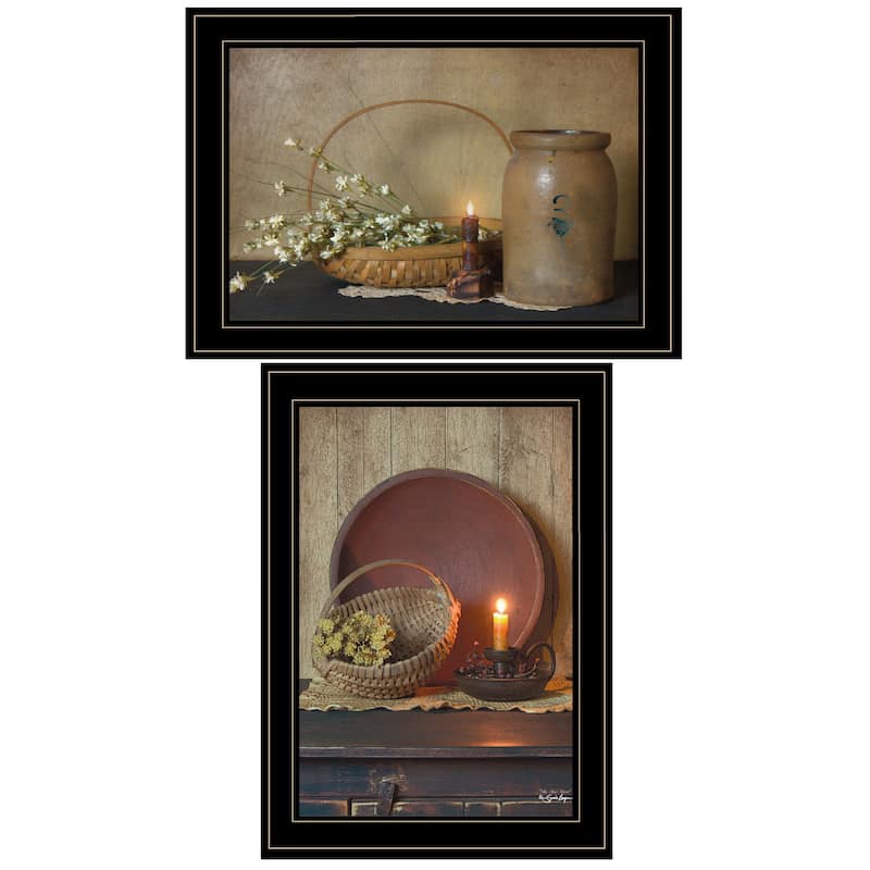 TrendyDecor4U Farmhouse "Candle Light & Flowers" 2-Piece Vignette by Susie Boyer - Brown