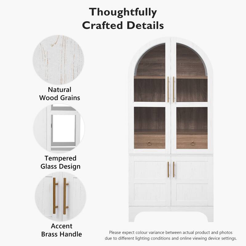71" Tall Arched Kitchen Pantry Cabinet with Door Shelves, Farmhouse Kitchen Storage Cabinet with Open & Adjustable Shelves