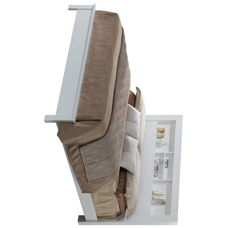 Queen Platform Bed with Storage Shelves - 87" - White