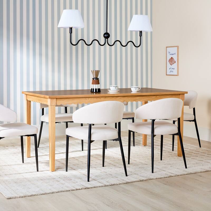 Modern Scalloped Solid Oak Wood Dining Table For 6 - Beige