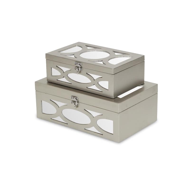 Champagne Wood Boxes with Overlayed Mirror Front and Top (Set of 2)