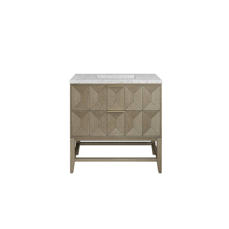 James Martin Vanities D100-V36-3EJP Emmeline 36" Free Standing Single - Pebble Oak / Eternal Jasmine Pearl - Oak Finish