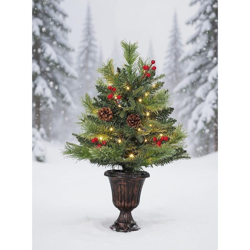 Tabletop Christmas Tree, with Pine Cone & Red Berry, 40 LED