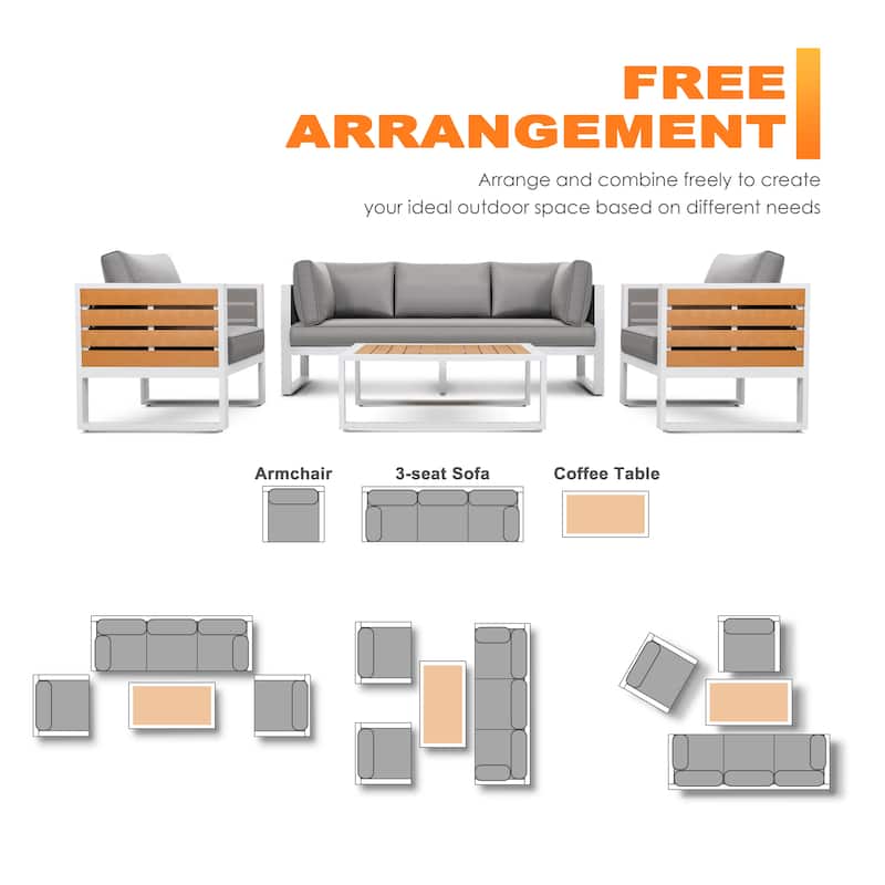 Outdoor Rectangle Coffee Table, All-aluminum Frame, Imitation Wood Tabletop