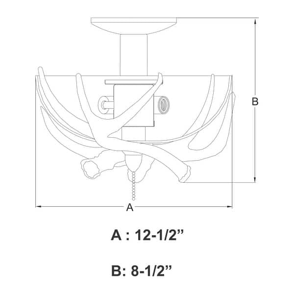 Lodge 2L LED Bronze Rustic Antler Semi Flush Ceiling Light or Fan Light Kit - 12.5-in W x 8.5-in H x 12.5-in D