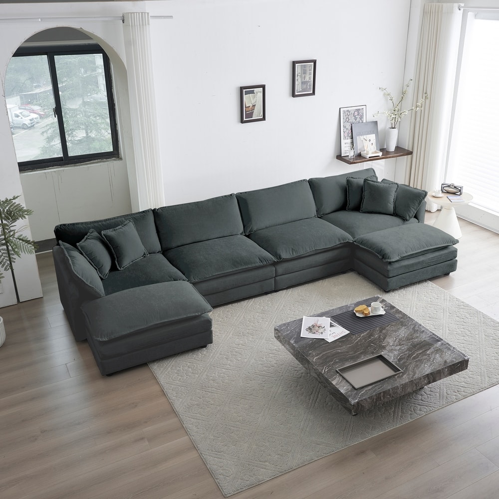 GDFStudio - Vale 4 Seater Sectional Sofa with Double Ottomans and Pillows