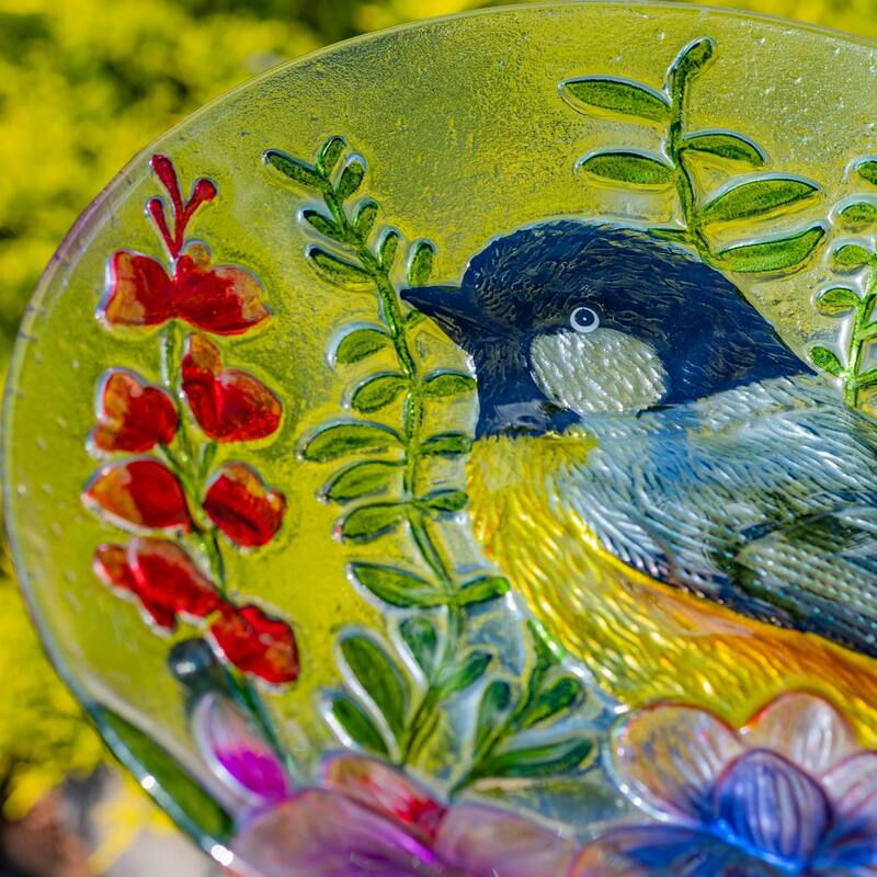 18" Glass Bowl Oriole Birdbath with Metal Stand "Baltimore"