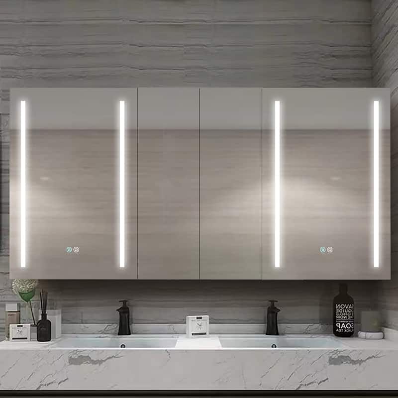 60 in.W x 30 in. H Aluminum Surface Mounted LED Medicine Cabinet with Doors and Mirror Defogging - 60'' X 30'' - 60'' X 30'' - Glass Finish - Black