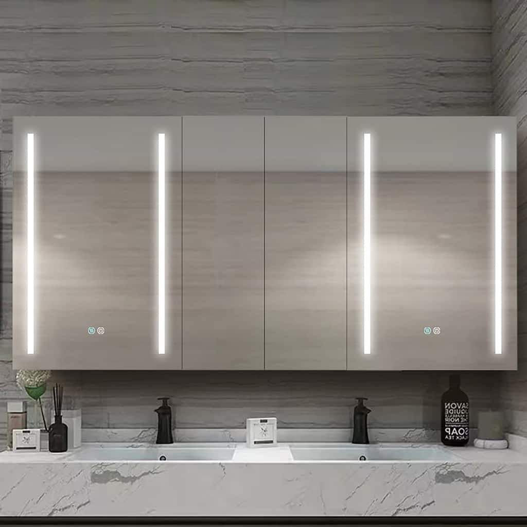 60 in.W x 30 in. H Aluminum Surface Mounted LED Medicine Cabinet with Doors and Mirror Defogging - 60'' X 30''