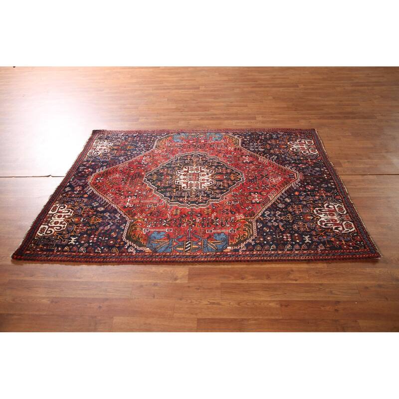 Vegetable Dye Shiraz Persian Antique Area Rug Handmade Wool Carpet - 4'3"x 5'10"