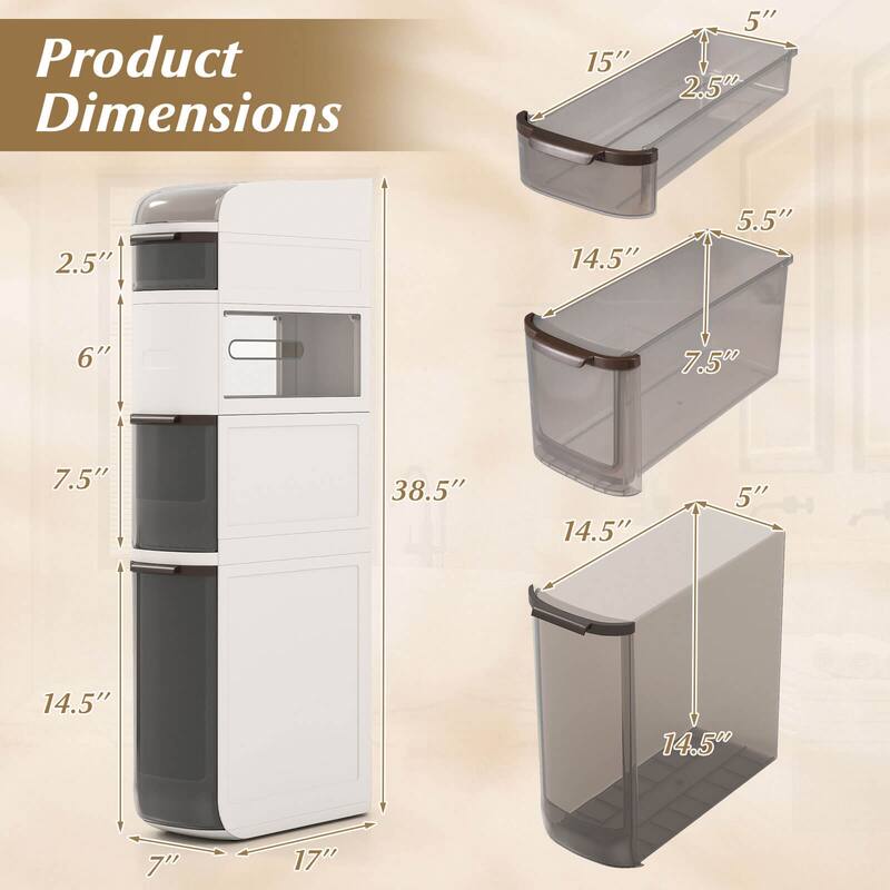 Costway 5-Tier Narrow Bathroom Storage Cabinet with Drawers Tissue Box - See Details