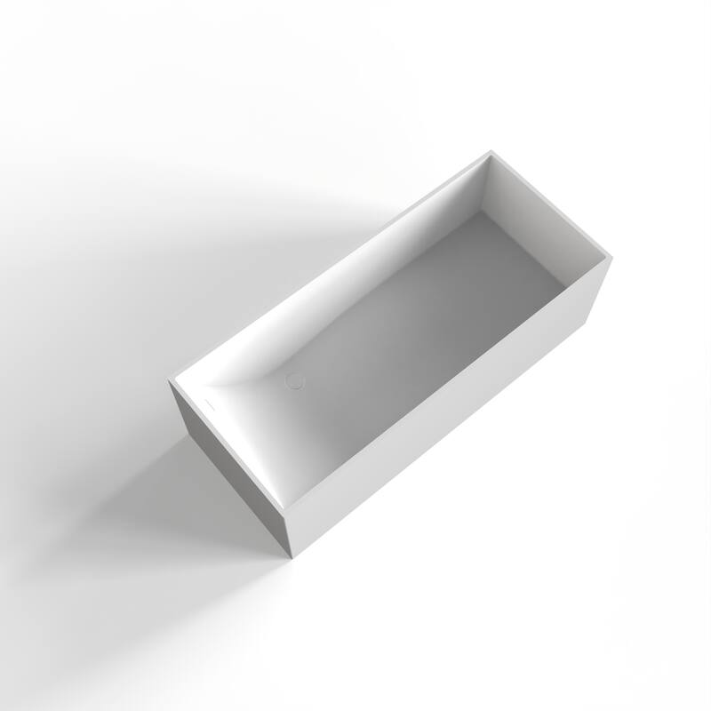 67 Inch Solid Surface Freestanding Soaking Bathtub in Matte White