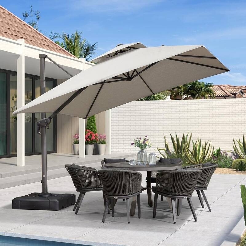 PURPLE LEAF Double Top Stylish Patio Cantilever Umbrella - 10ft-LIght Grey