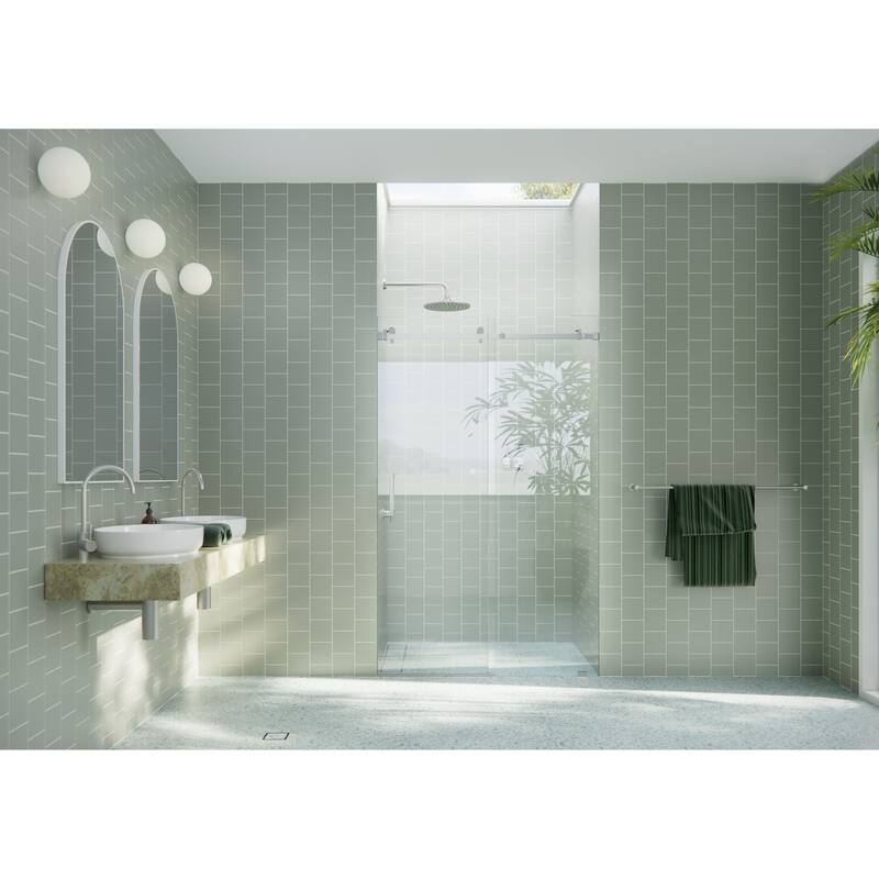 Glass Warehouse 52 in. x 78 in. Sliding Frameless Shower Door with Square Hardware