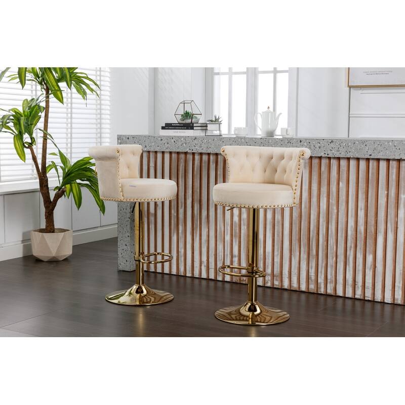 Swivel Adjustable Counter Height Bar Stools with Footrest, Set of 2 - Beige