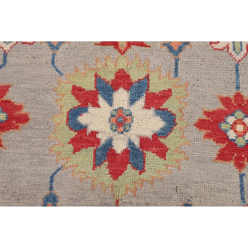 Grey Kazak Oriental Area Rug Handmade Geometric Wool Carpet - 5'0" x 6'8"